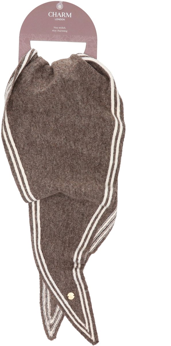Charm London Winter Must Haves Sjaal - Onesize - Klein Sjaaltje - Witte Randjes - Warme Wintersjaal - Dames - Donkerbruin