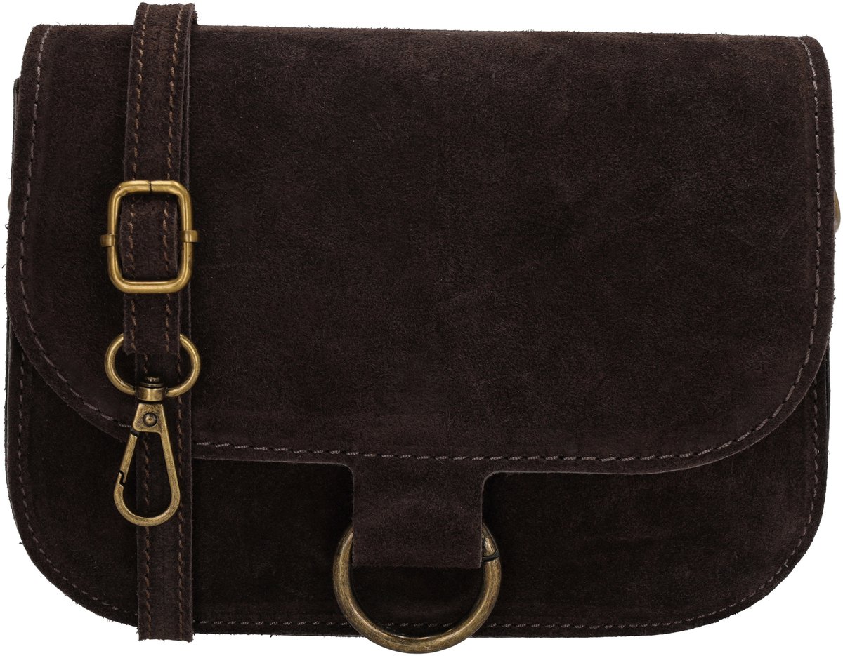 Charm London Vittoria Crossbodytas - Suede - Damestas - Schoudertas - Verstelbare Schouderband - Afneembare Schouderband - Compact - Leren Dames Tas - Donkerbruin