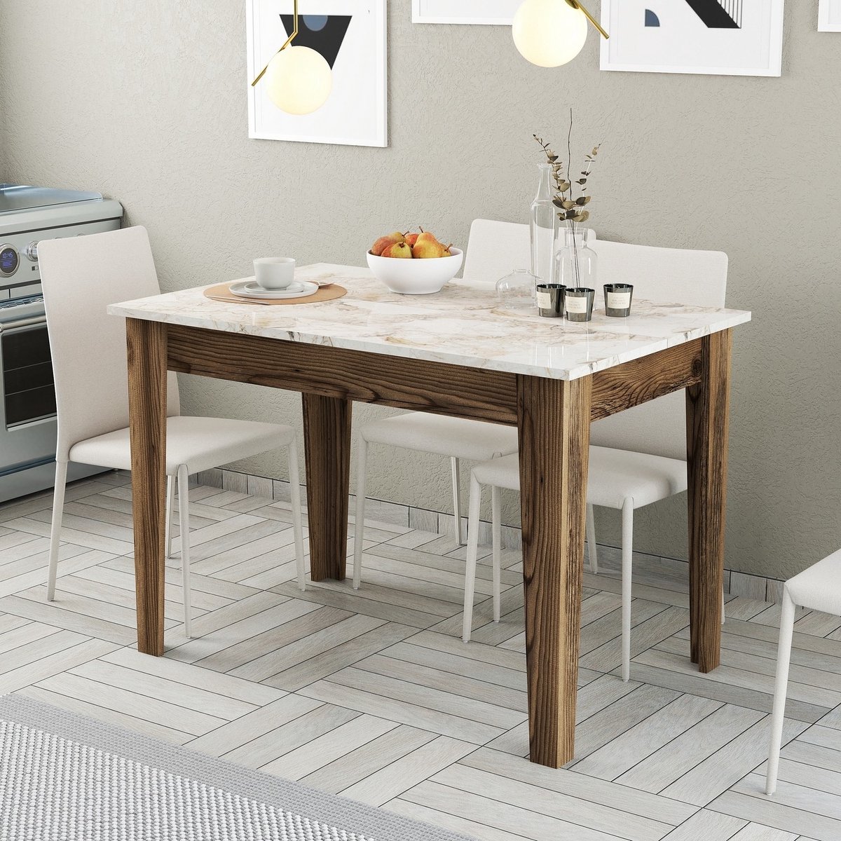 Asir - Eettafel - Walnoot en Wit - 110 x 72 x 75 cm