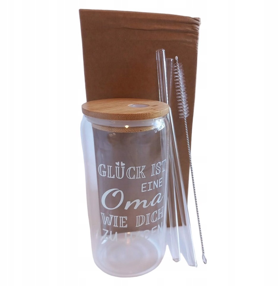 Glazen Drinkbeker met Bamboe Deksel en Rietje - 500ml