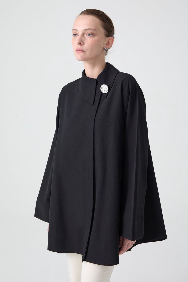 Touché Privé - Asymmetrische poplin blouse - Zwart - Dames