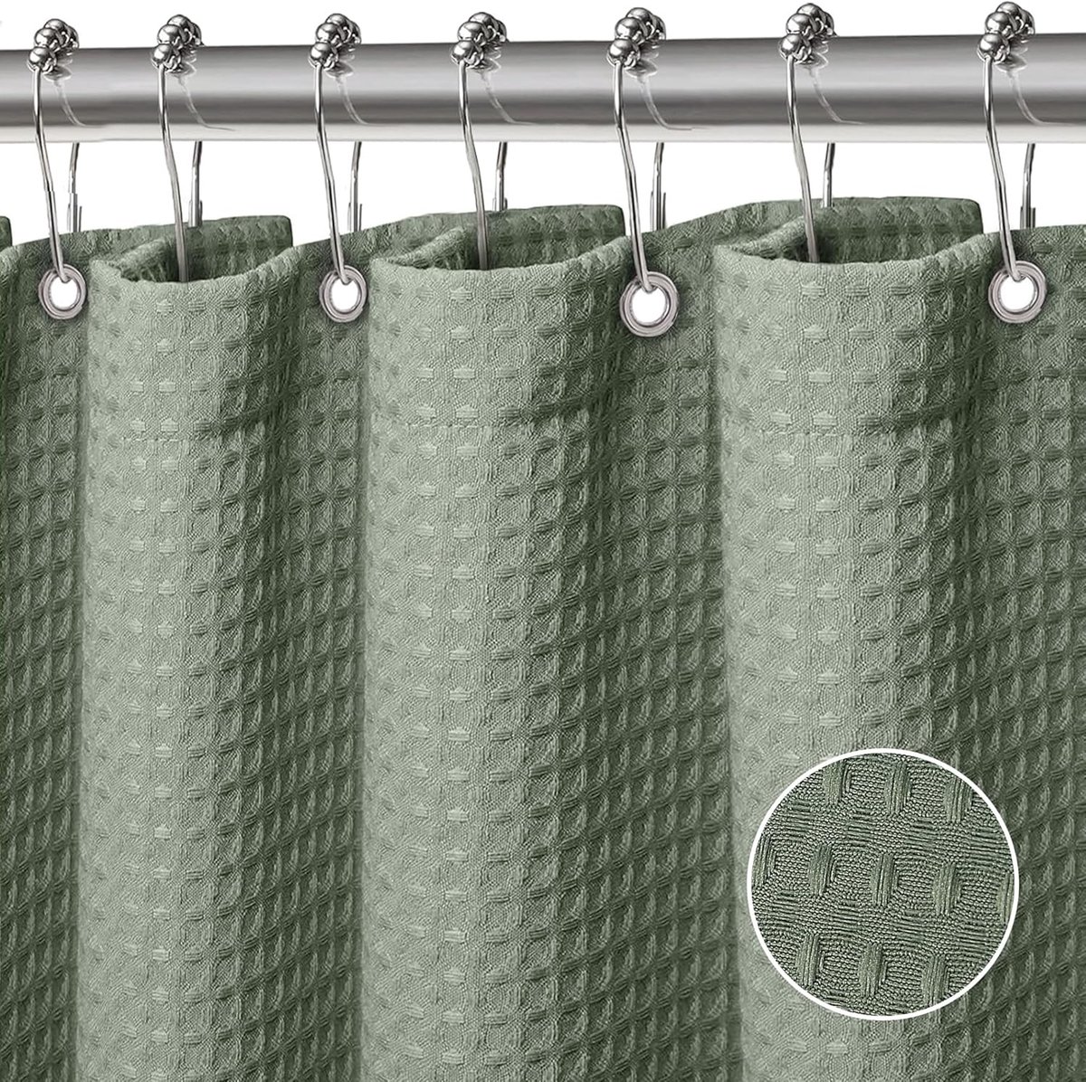 Wafeltekstiel-douchegordijn met magneet, wasbaar polyester textiel badgordijn met 12 douchegordijnringen, waterdicht - ShopVlot