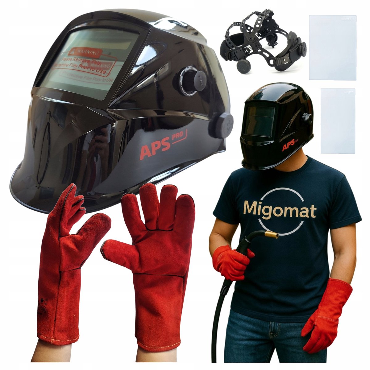 Automatische Lashelm met Handschoenen - True Color & Schuurmodus