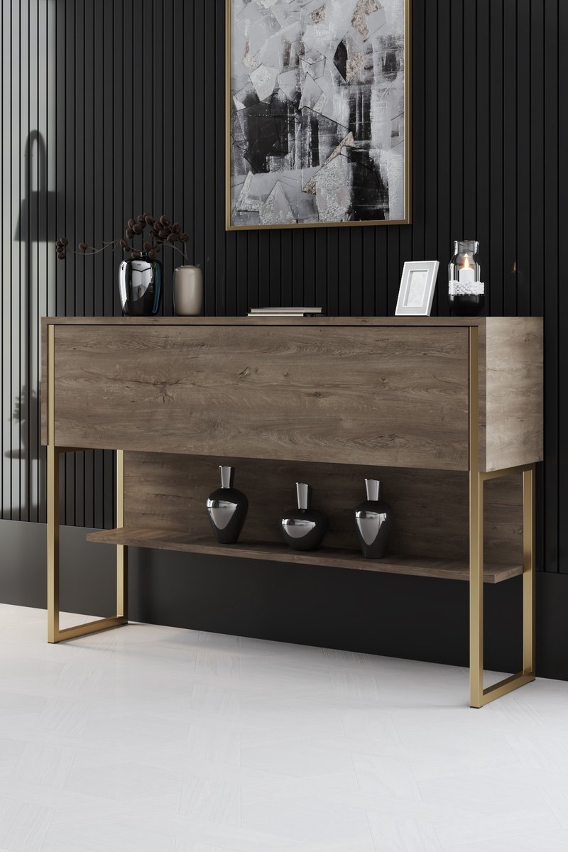 Skye Decor , Ladekast, Luxe - Gold, Walnut, Gemelamineerde spaanplaat, Goud & Walnoot, 120 x 30 x 80 cm