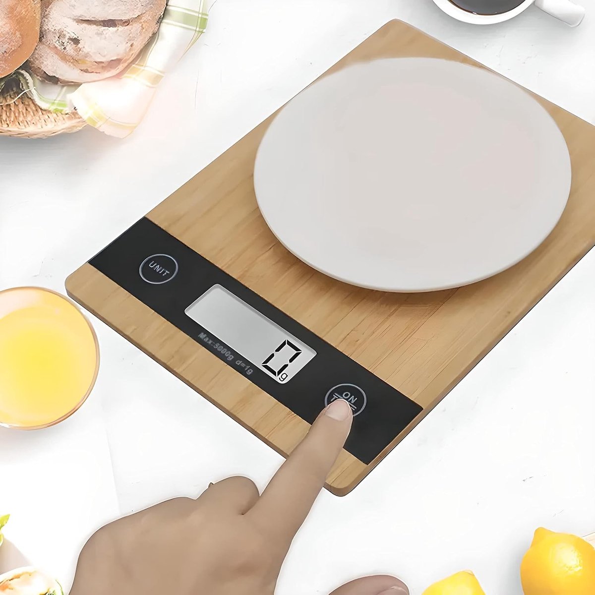 Digitale Keukenweegschaal - Bamboe - Tot 5 kg - Natuurlijke Huishoudweegschaal met LCD-Display - Voor Koken en Bakken