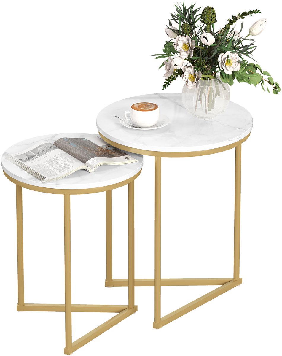 HOMCOM Side Table-MDF, Stahl-45B x 45T x 55H cm-Gold