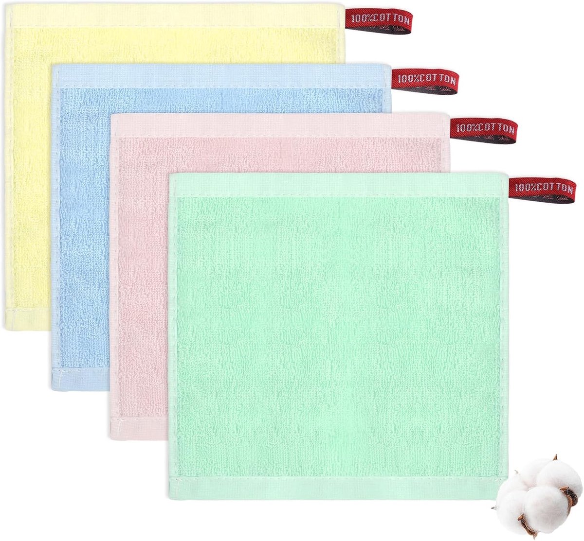 Set van 4 Zachte Katoenen Gezichtsdoekjes 20 x 20 cm, Herbruikbare Doekjes voor Make-up Verwijderen en Gezichtsreiniging