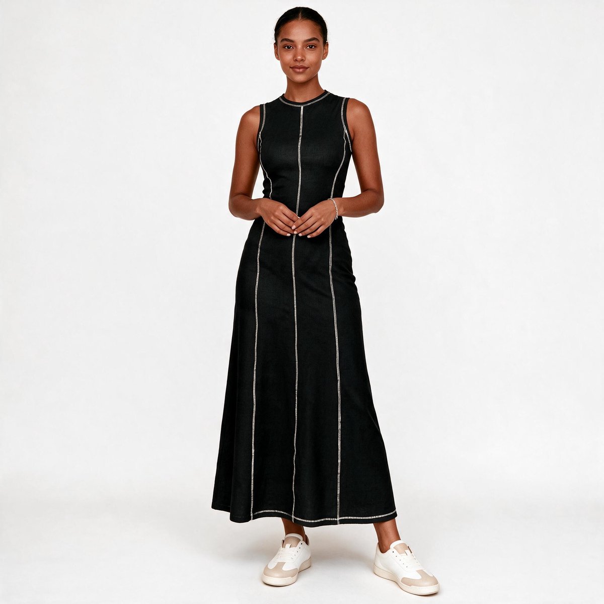 Imily Bela Dames Mouwloze Maxi Jurk met Contrasterende Naden
