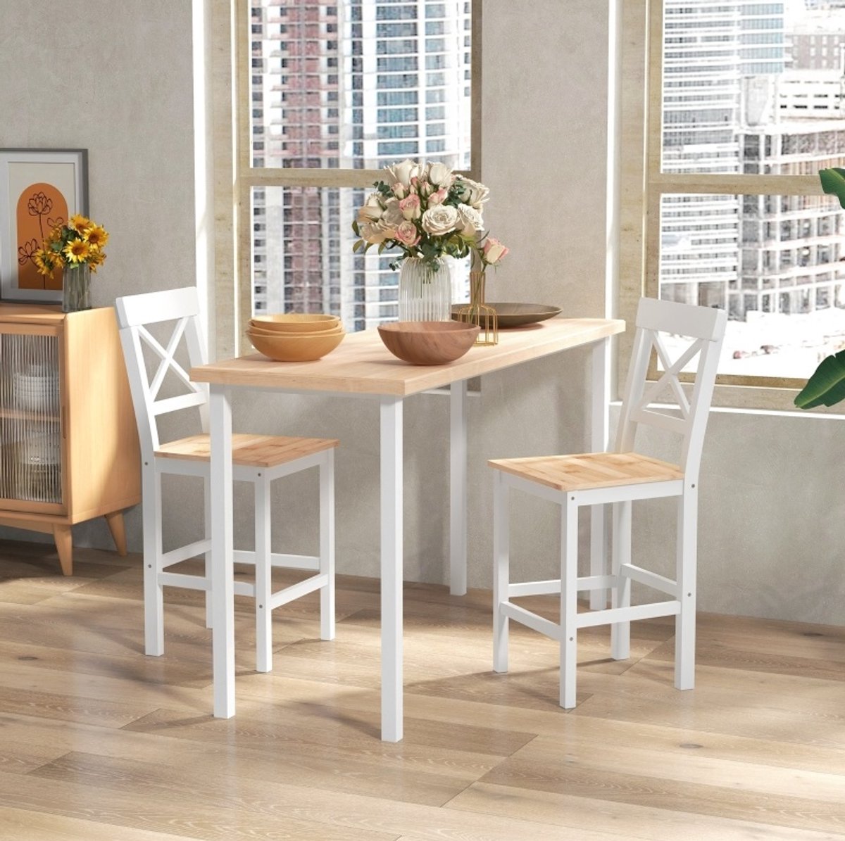 STILVORA Barkruk 41 x 46 x 97,5 cm - Set Van 2 Met Rugleuning En Voetsteun - Voor Keuken En Woonkamer - Hout - Naturel