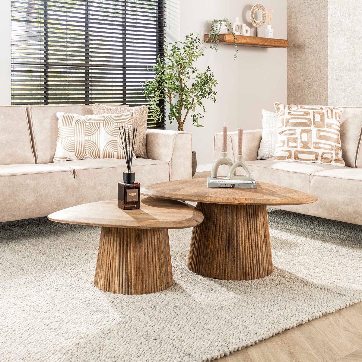 Giga Meubel Salontafel Wave - Naturel Hout - Set Van 2 - 93x72x43cm