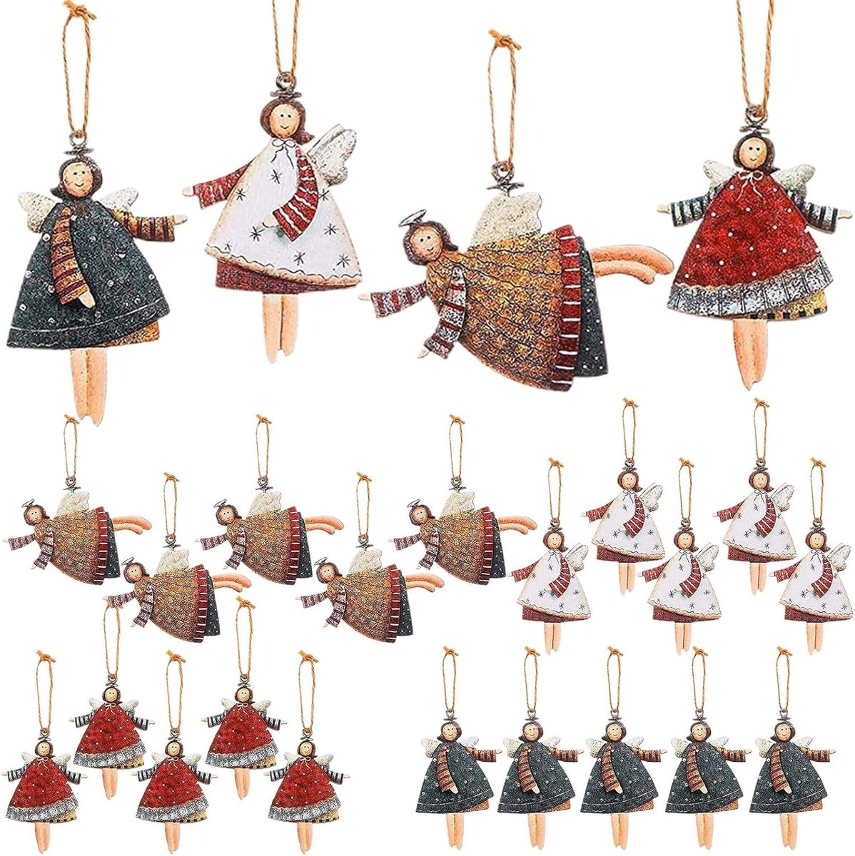 Kerstboomdecoraties - Hout - 6-8 cm - Engelvormige Hangers - Voor Kerstversiering