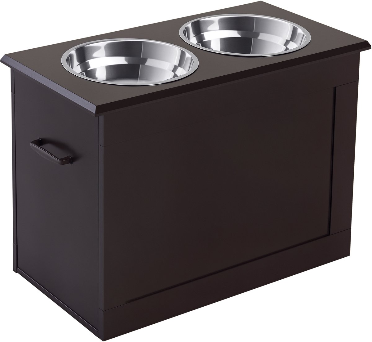 ECTEATOY® Voerbak Hond - Hondenvoerbak met Opberglade 20L - RVS Voerbakken - voor Grote Honden - 60x30x41 cm - Donkerbruin