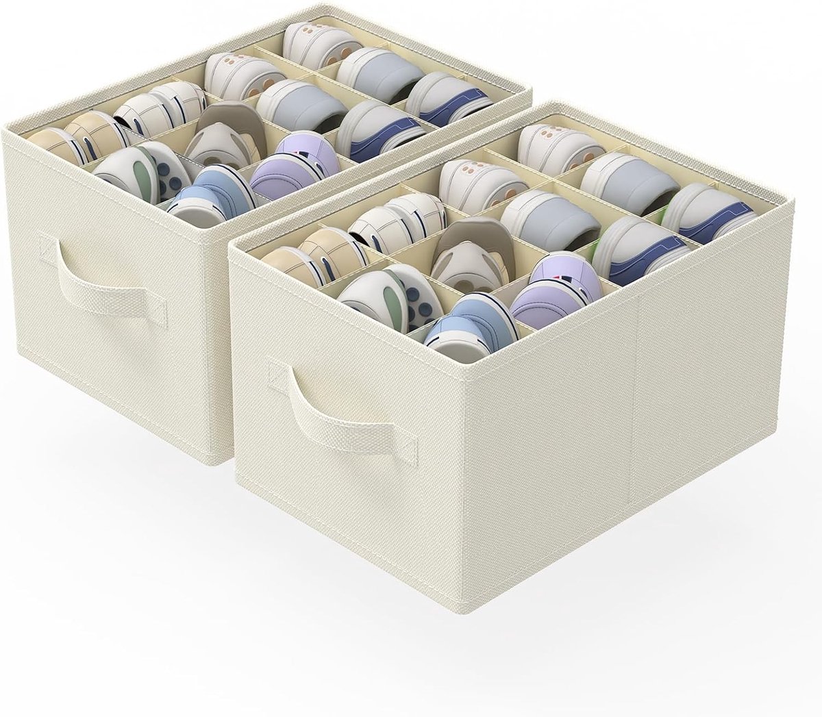 Set van 2 Schoenorganizers - Beige - 42 x 32 x 26 cm - Opvouwbare Ruimtebesparende Opbergcontainers - Voor Schoenen en Kleding