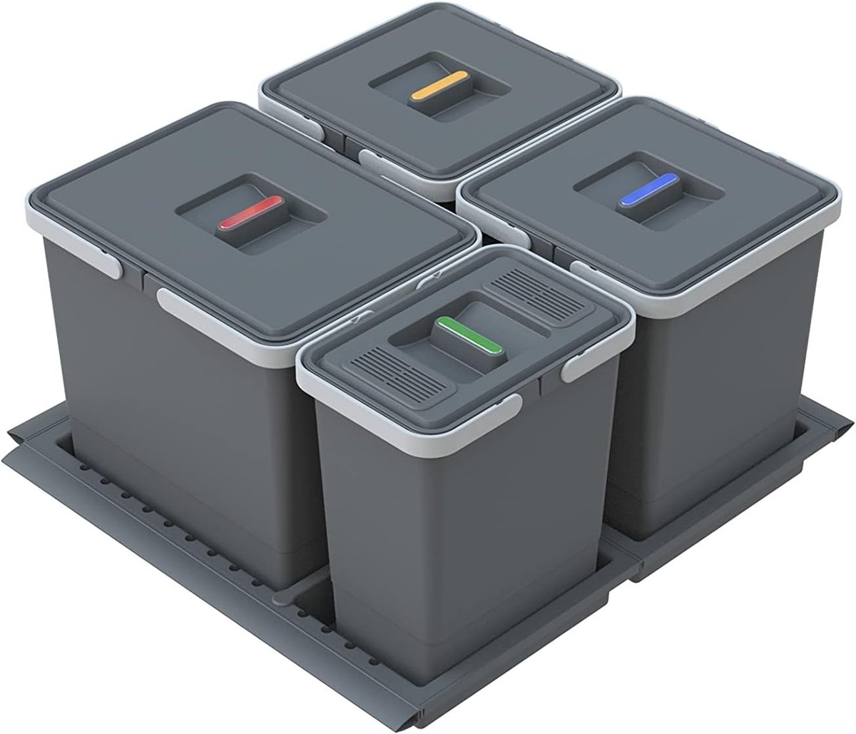 Ladebak voor Afvalscheiding - Grijs - 15 + 10 + 10 + 6 liter - Veranderbaar voor Lade