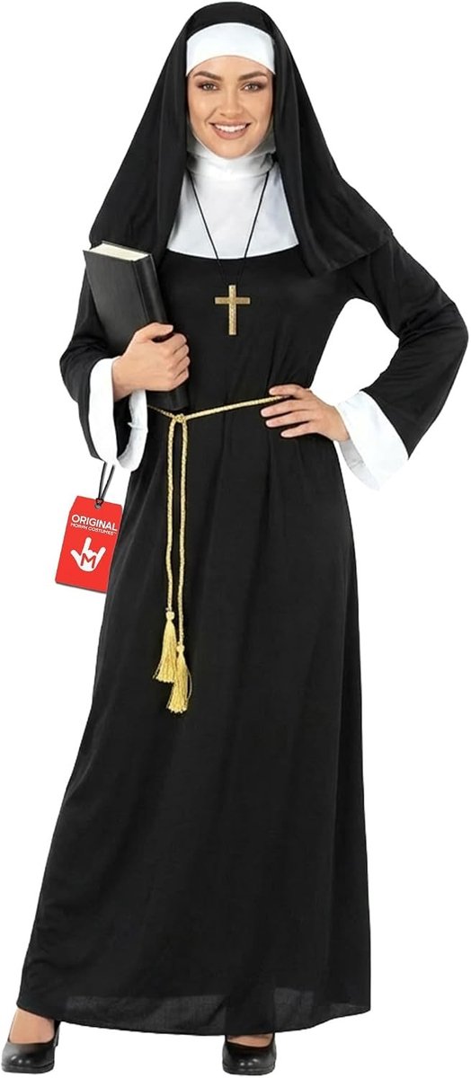 Nonnenkostuum - Zwart - M - Complete Verkleedset met Jurk en Hoofddeksel - Voor Dames