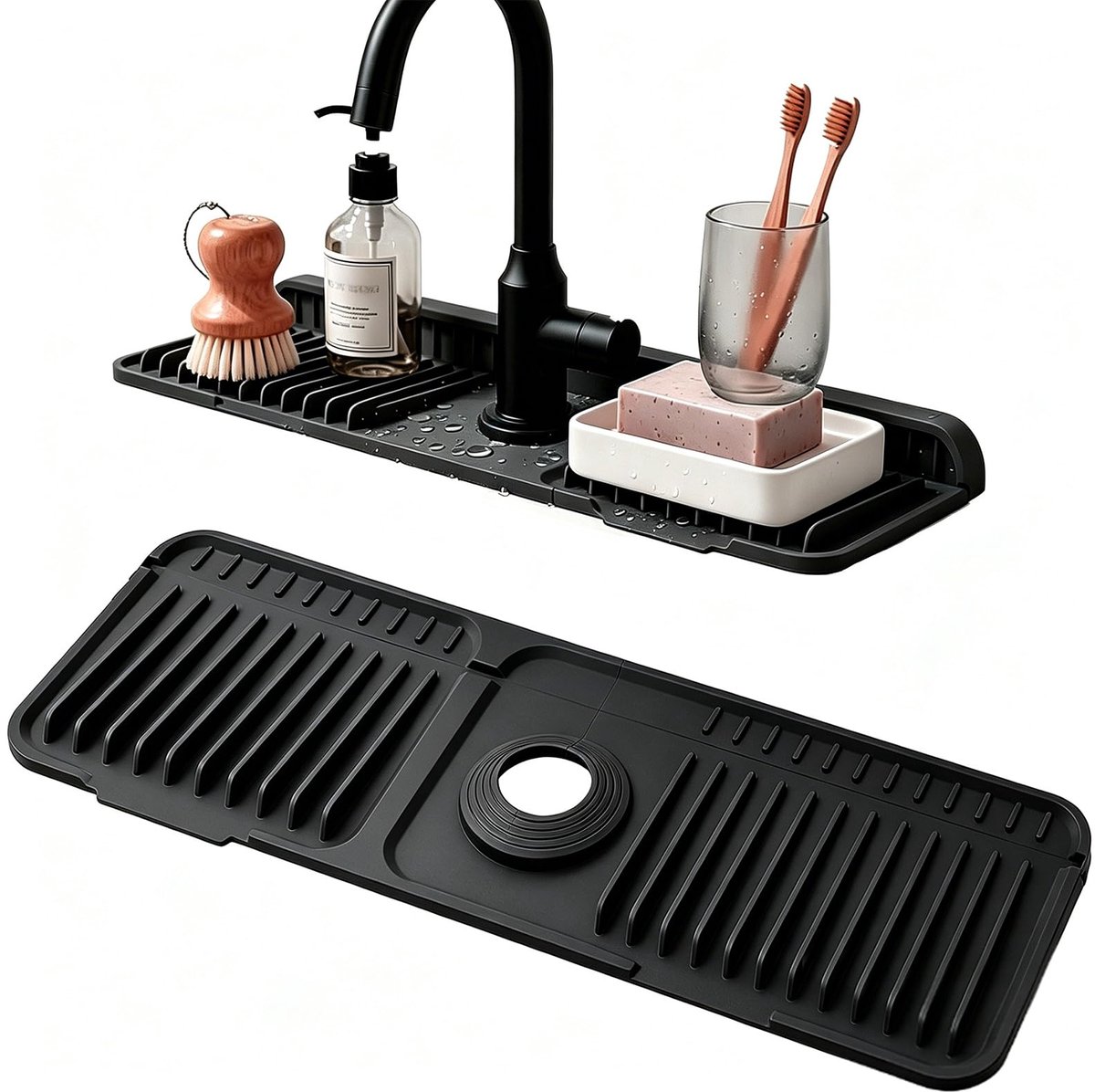 Spoelbak Splash Guard, afdruipmat, smal, 45 x 14 x 21 cm, siliconen kraanmat met knop, 90° opvouwbaar en op maat te - ShopVlot