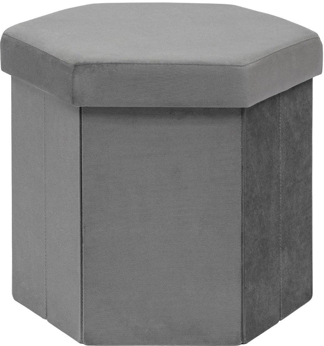 Famanu – Opvouwbare poef met opbergruimte, fluwelen poef met deksel, zeshoekige voetensteun, 43 x 38 x 38 cm, grijs