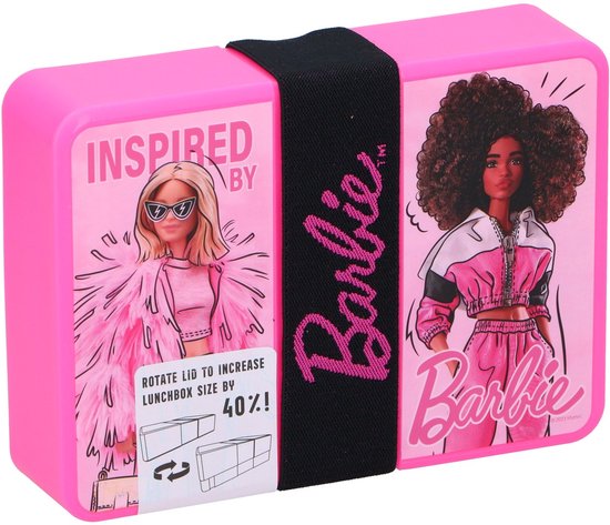 Lunchbox broodtrommel Barbie roze kunststof voor school. — afbeelding 4
