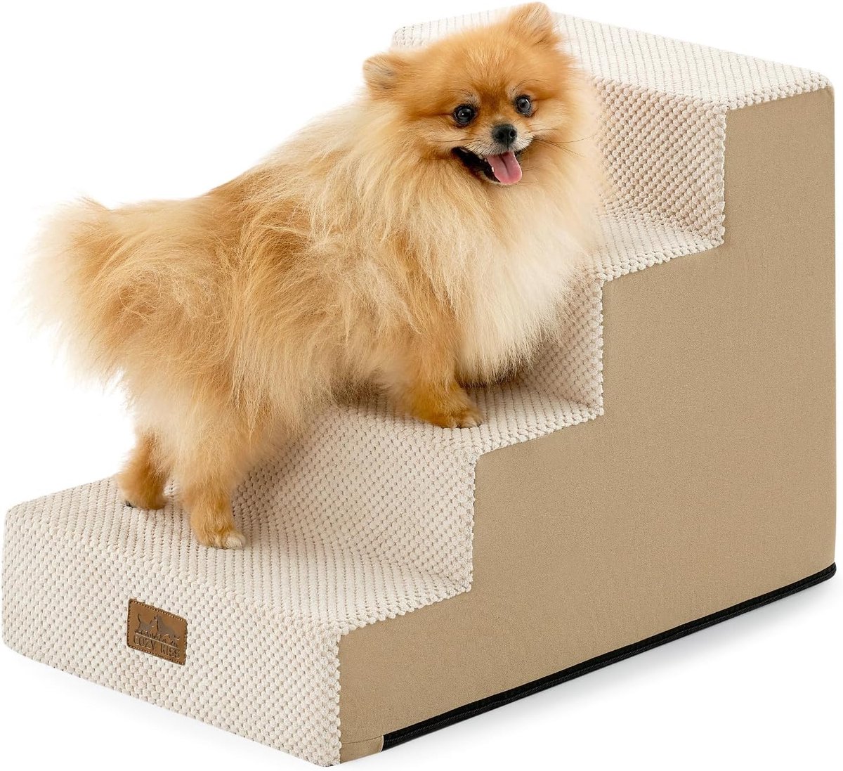 Famanu – Brede hondentrap voor kleine honden, 40x60x45 cm, 4 niveaus, beige