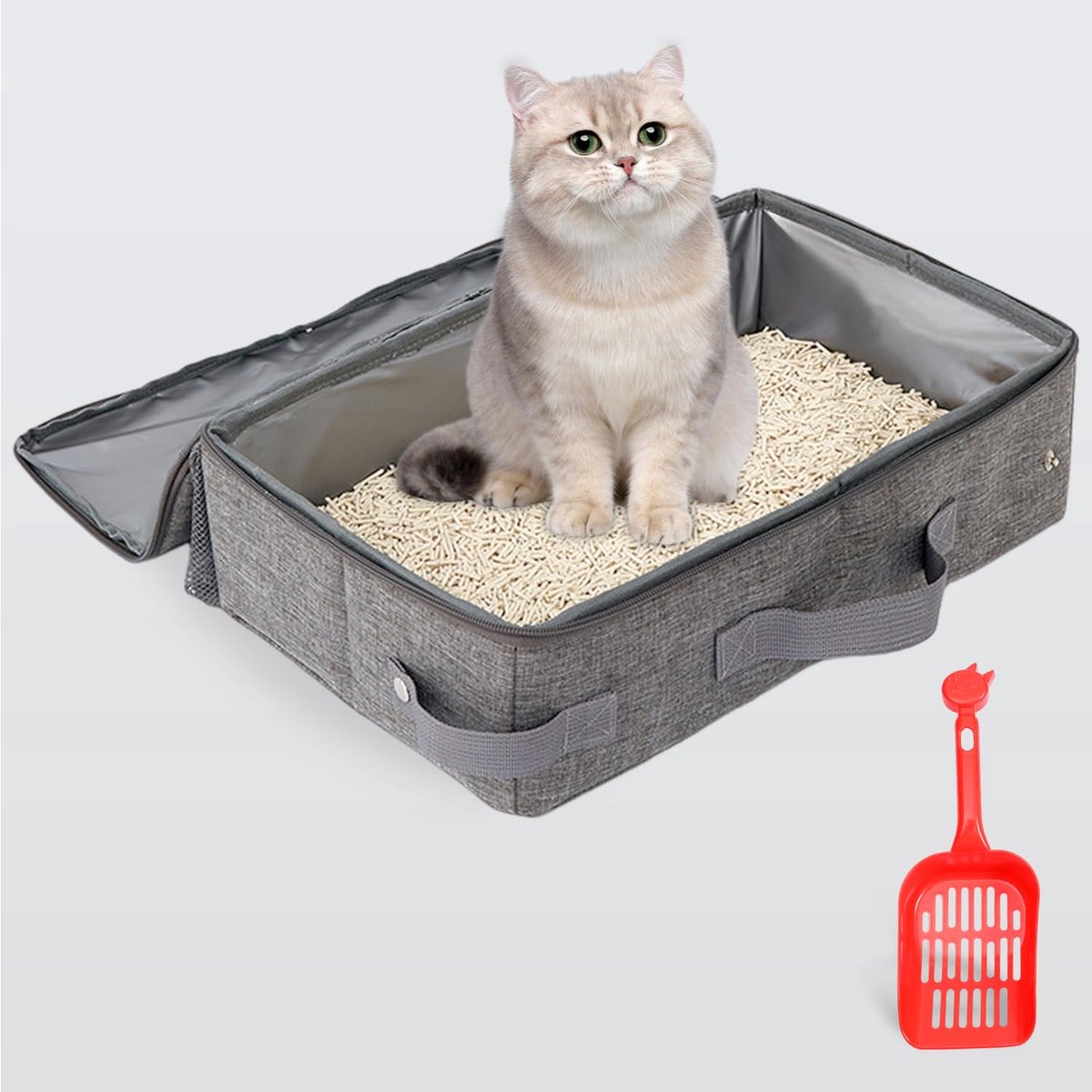 Famanu – Draagbare opvouwbare kattenbak met deksel, waterdichte zak met rits, lichtgewicht en gemakkelijk schoon te maken, ideaal voor reizen Famanu – Draagbare opvouwbare kattenbak met deksel, waterdichte zak met rits, lichtgewicht en gemakkelijk schoon te maken, ideaal voor reizen