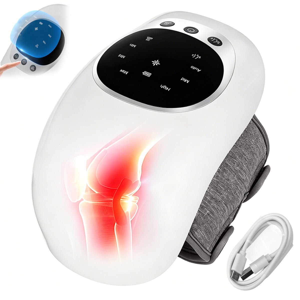 Kniemassageapparaat - Slim kniemassageapparaat - Verwarmd kniemassageapparaat - Oplaadbaar voor thuisgebruik - Meerdere temperatuurinstellingen - Met infrarood vibratie en constante temperatuurtherapie - Cadeau - Wit
