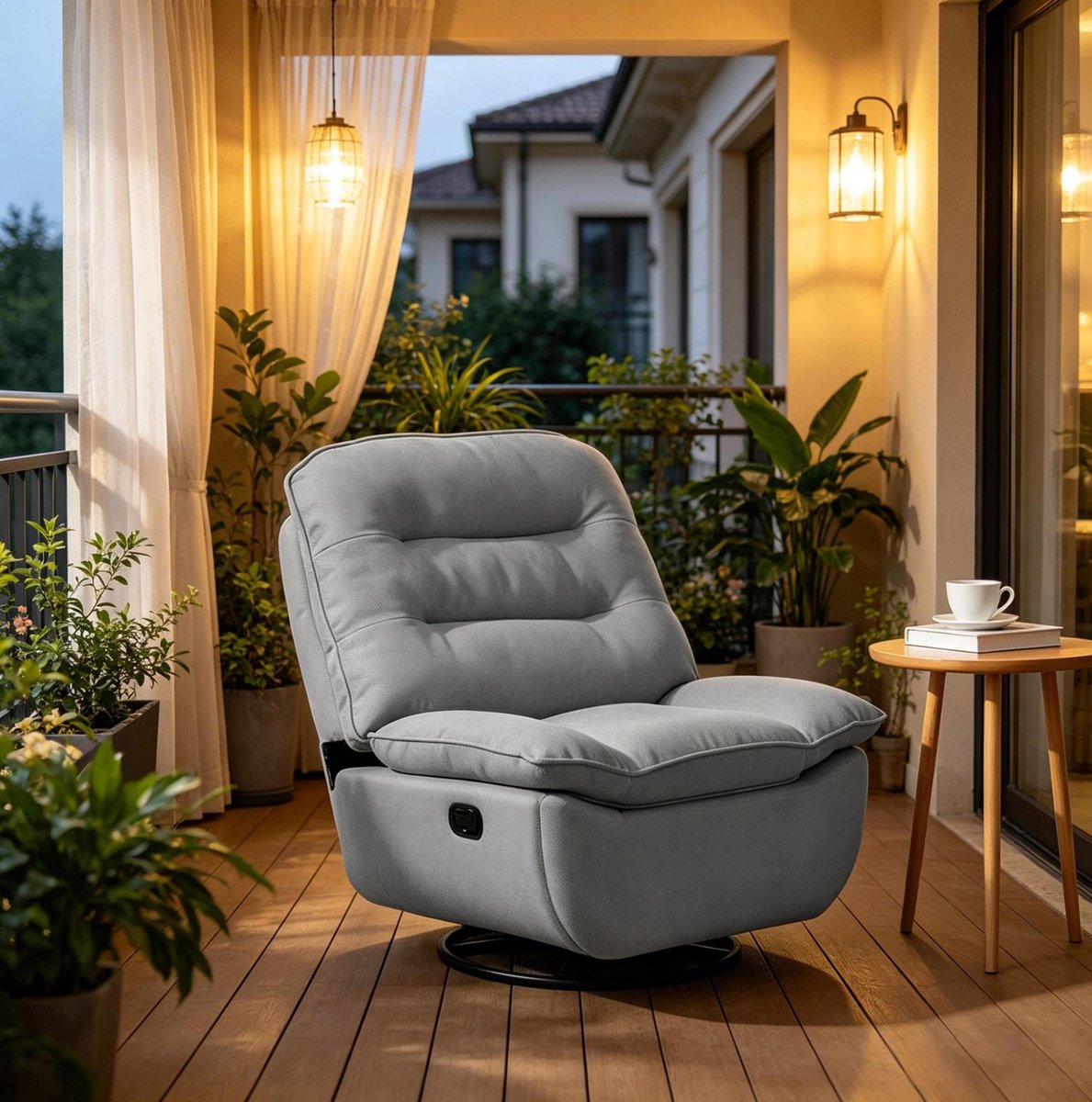 MODENUIT Chaise Longue 95 x 49,5 x 106 cm - Draaibaar Met Schommelfunctie - Woonkamer - Stof - Donkergrijs
