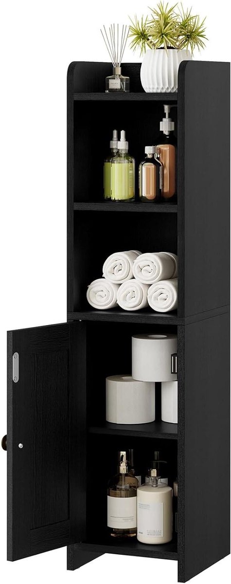 Badkamer Opbergkast - Smalle Kast Hoek - Ruimte Maximaliseren - Verstelbare Planken - 31.5 Inch Hoog - Zwart