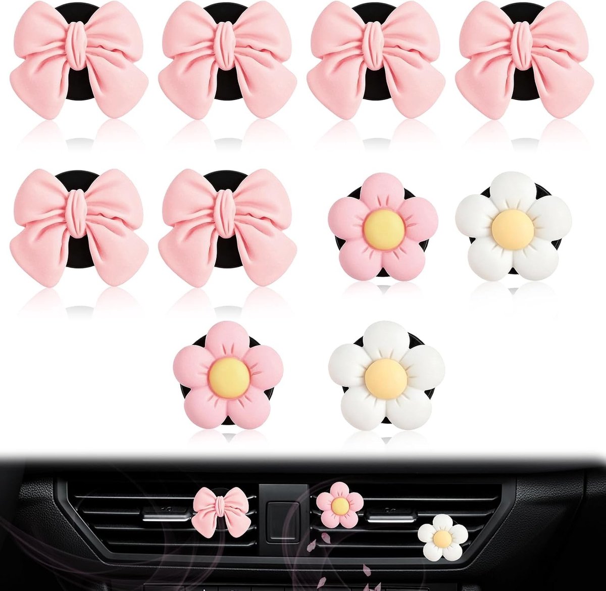 10 stuks luchtverfrissers voor auto, strik bloemen ventilatieclips, geur diffuser en interieurdecoratie accessoires voor vrouwen