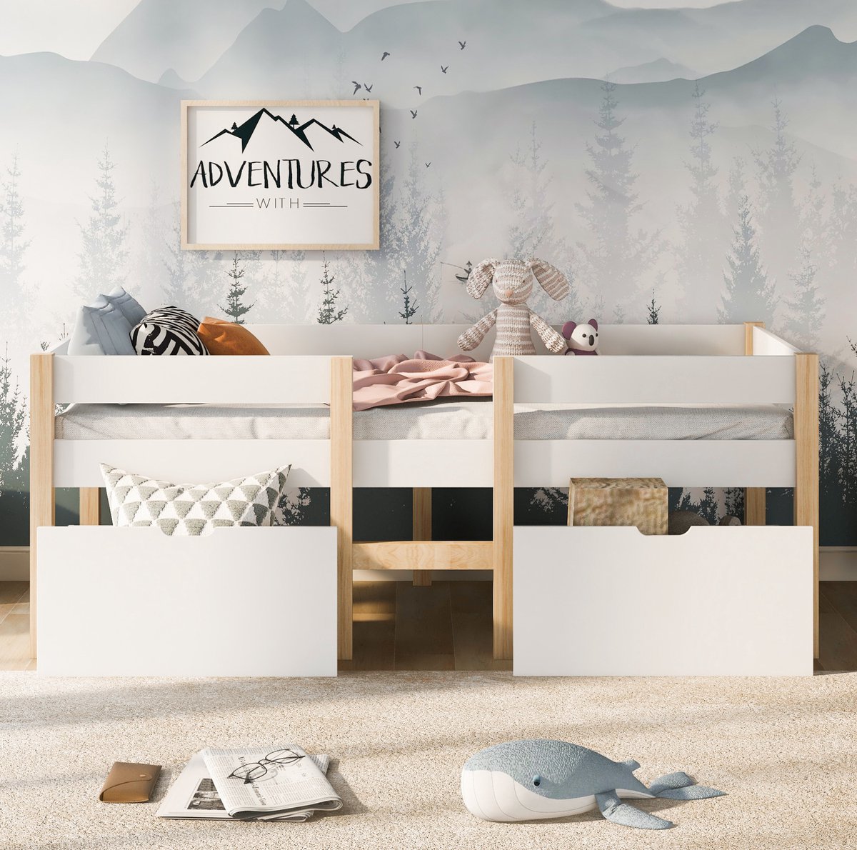 COVREO Halfhoogslaper 90x200 cm wit, met bedlade, zonder matras