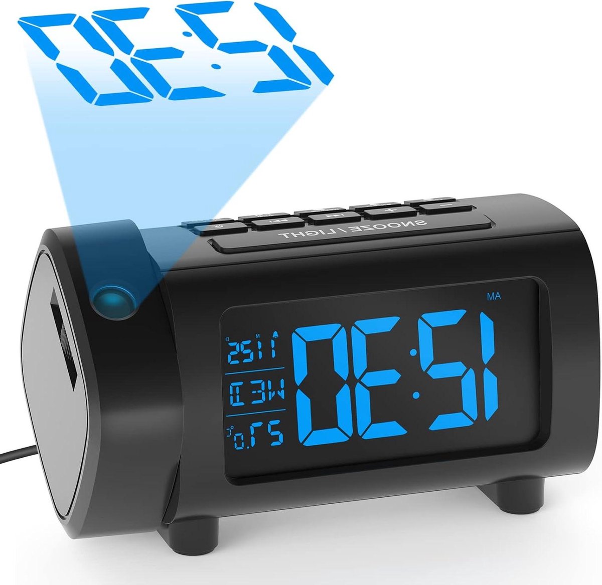 Digitale wekker - Projectiewekker met radio - Wakker worden - VA display met 180° projectie