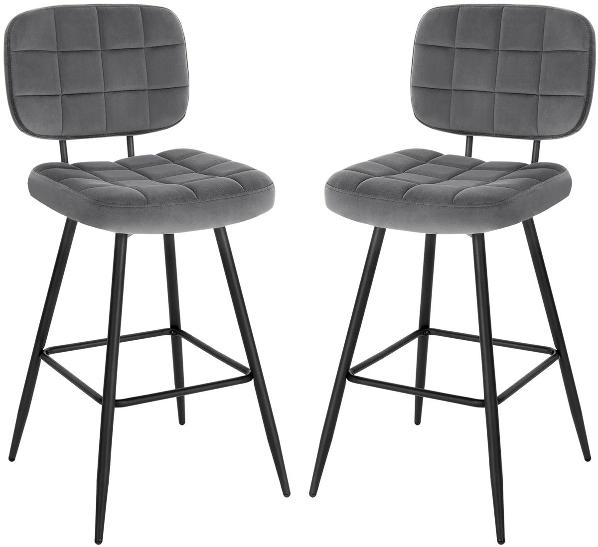 Bresht Barkrukken - Set van 2 - Fluweel - Ergonomische rugleuning - Voetensteun - Max 120 kg - Donkergrijs - 45 × 45 × 98 cm
