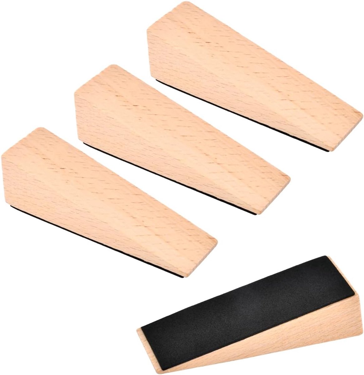 Deurstopper wiggen van hout - set van 4 - met antislip rubber onderkant - voor zware deuren en verschillende vloeren - naturel houtkleur