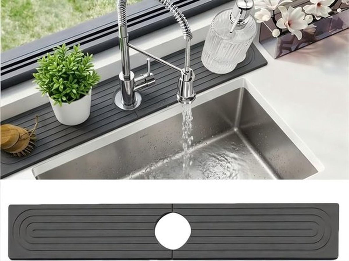 Afdruipmat Waterabsorberend - Gootsteenmat - Tray Voor Keuken/Badkamer - Sneldrogende Steen - Donkergrijs - 60 x 10 cm - Keukenmat