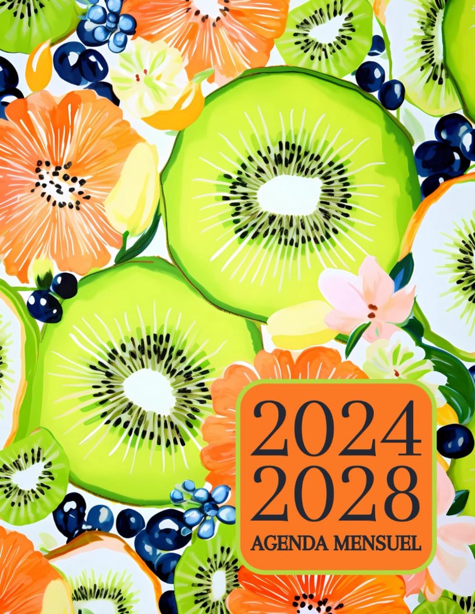 SnelShoppen - Agenda Mensuel 2024-2028 - Planificateur Maandelijkse Organiser - 60 Maanden - 1 Maand op 2 Pagina's - A6 Formaat - Themapagina met Frui