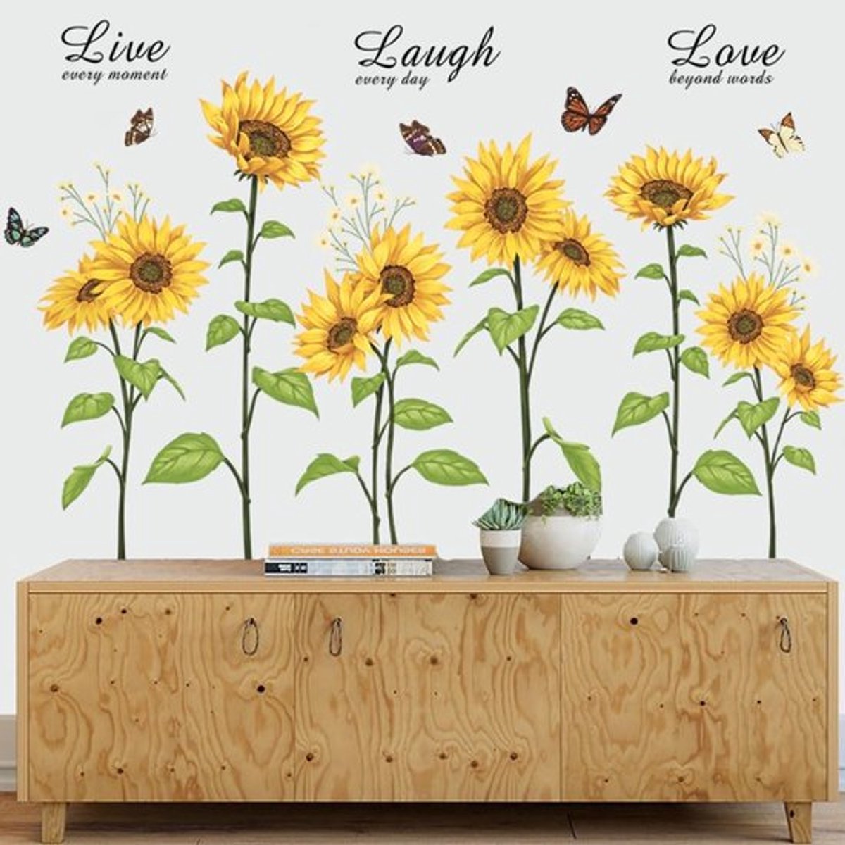 Muurstickers Zonnebloem/Vlinder - Wanddecoratie Slaapkamer - Wanddecoratie Woonkamer - Muurstickers Kinderen - Zelfklevend - Verwijderbaar