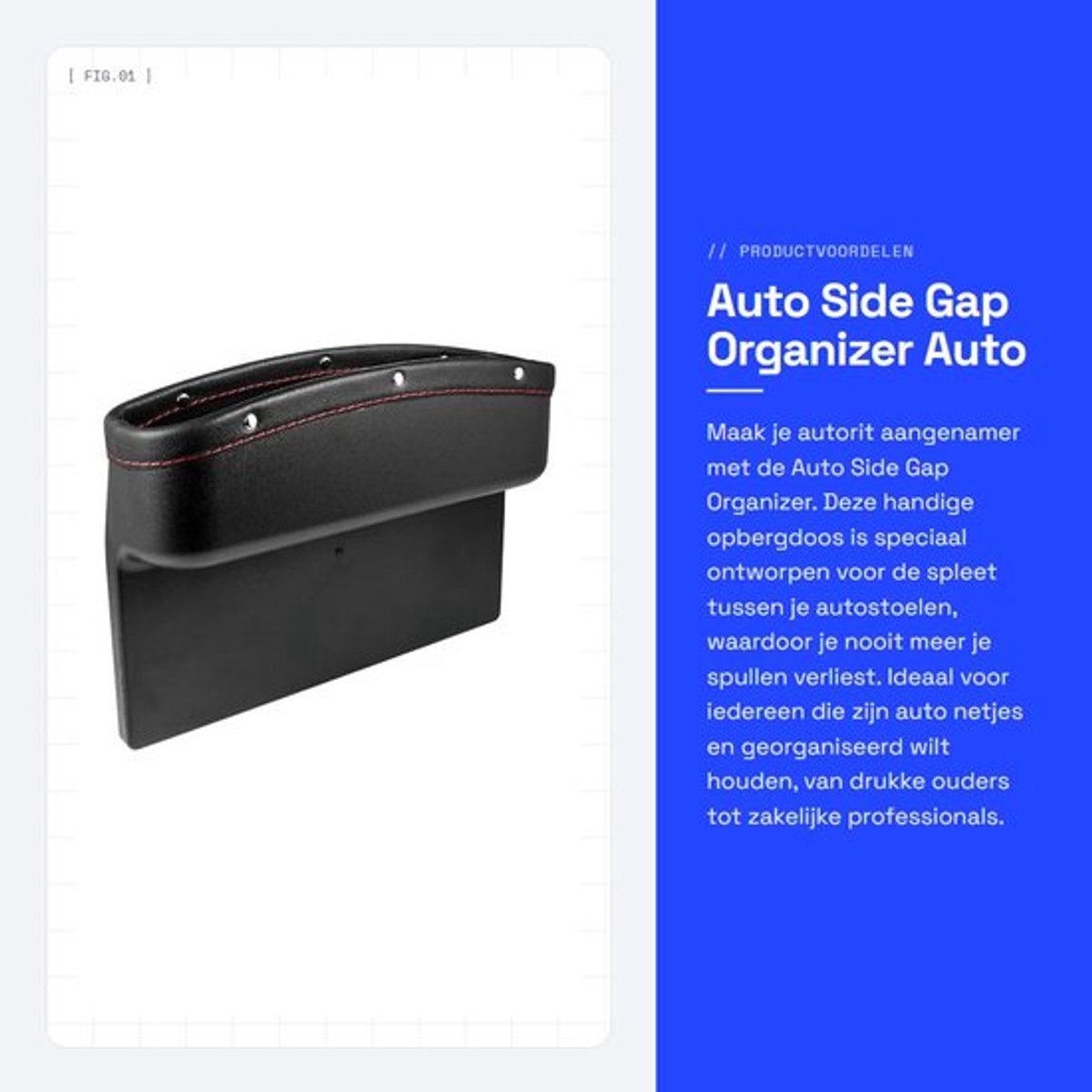 Opbergdoos Auto - Auto Side Gap Organizer - Zwart - 1 Stuk - 23,5 x 5,5 x 16,5 cm - Hoogwaardig ABS materiaal - Krasbestendig - Autohouder