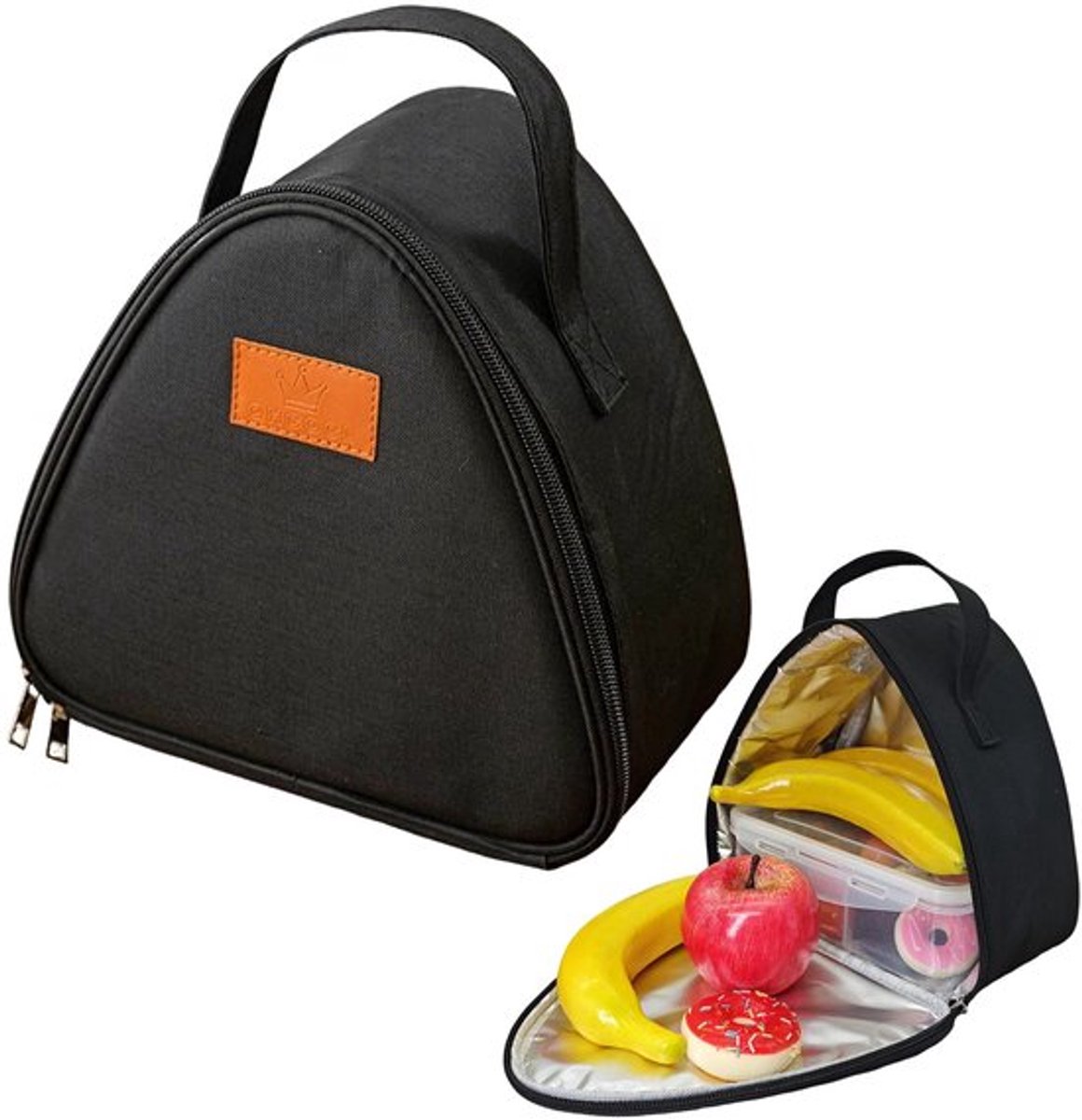 Lunchtas Driehoekig Groot - Koeltas - Picknicktas - Werktas - Voedselbehoud - Zwart 22,5 x 13 x 22 cm