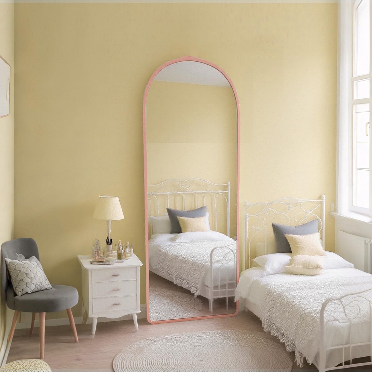 SnelShoppen - 180 x 65 cm Staande Spiegel, Boogvormige Vloerspiegel met Gouden Aluminium Lijst, Elegant Design voor Woonkamer, Slaapkamer, Hal - Staan