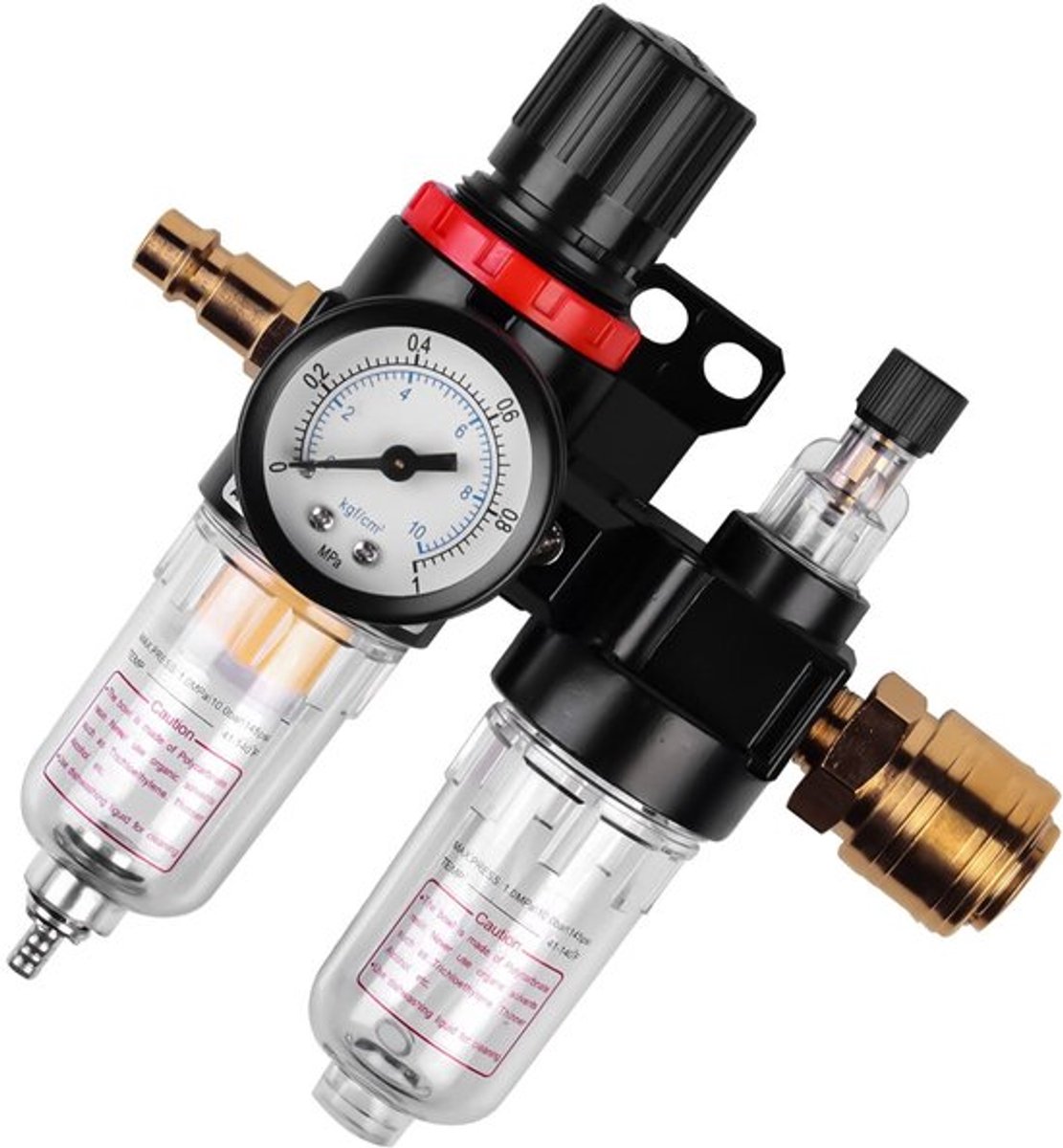 Waterafscheider Perslucht - Drukregelaar 1/4 inch - Luchtfilter - Snelkoppelingen - Manometer - Duurzame Materialen