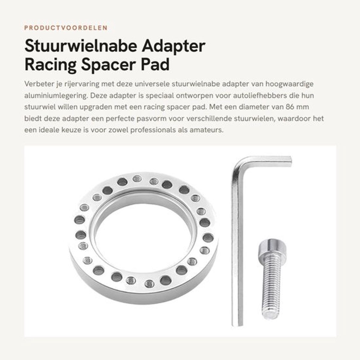 Stuurwielnabe Adapter - Racing Spacer Pad - Zilver - Stuurwielafstandshouder - Geschikt voor Universieel - 86mm