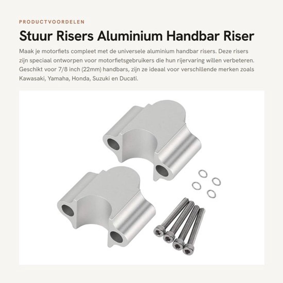 Stuur Risers - Aluminium Handbar Riser 7/8 inch - Universele Klem - Zwart/Elektroplaat - Motorfiets Toebehoren - Geschikt voor Diverse Me...