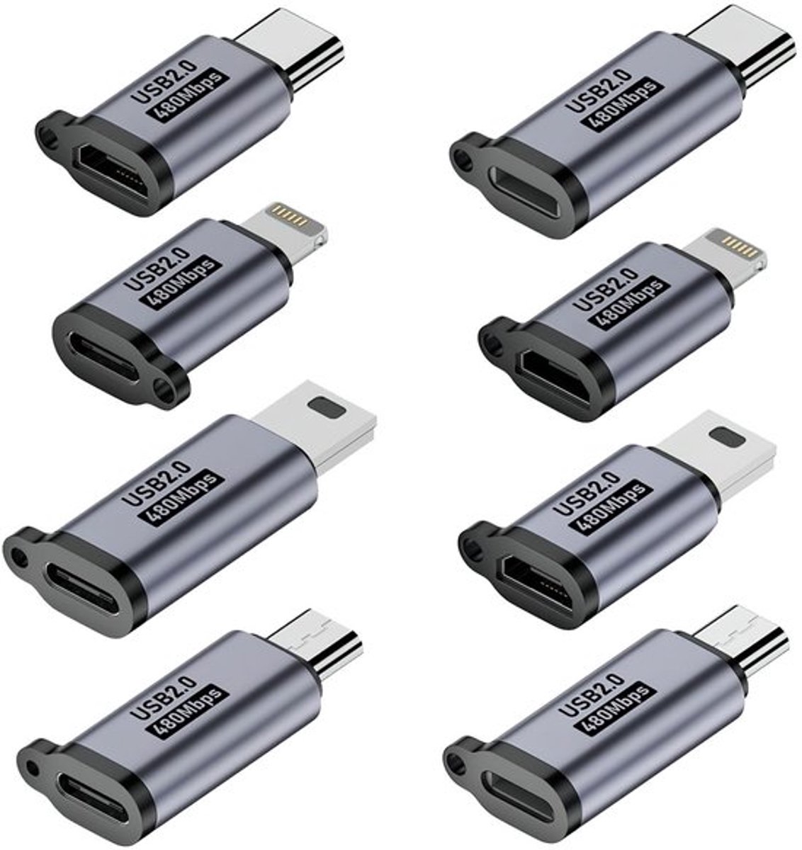 8 Stuks USB Adapters voor Meerdere Stekkers, Compact en Handig