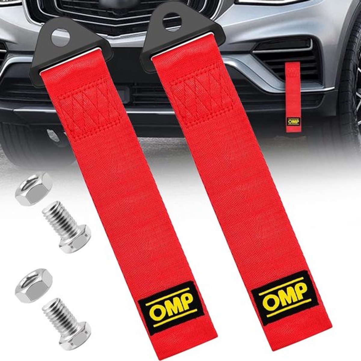 Trekkabel 2 Stuks - Sterk Polyester - Sleeptouw 2 Ton - Voor Raceauto's - Eenvoudig te Installeren - 260 mm Lang