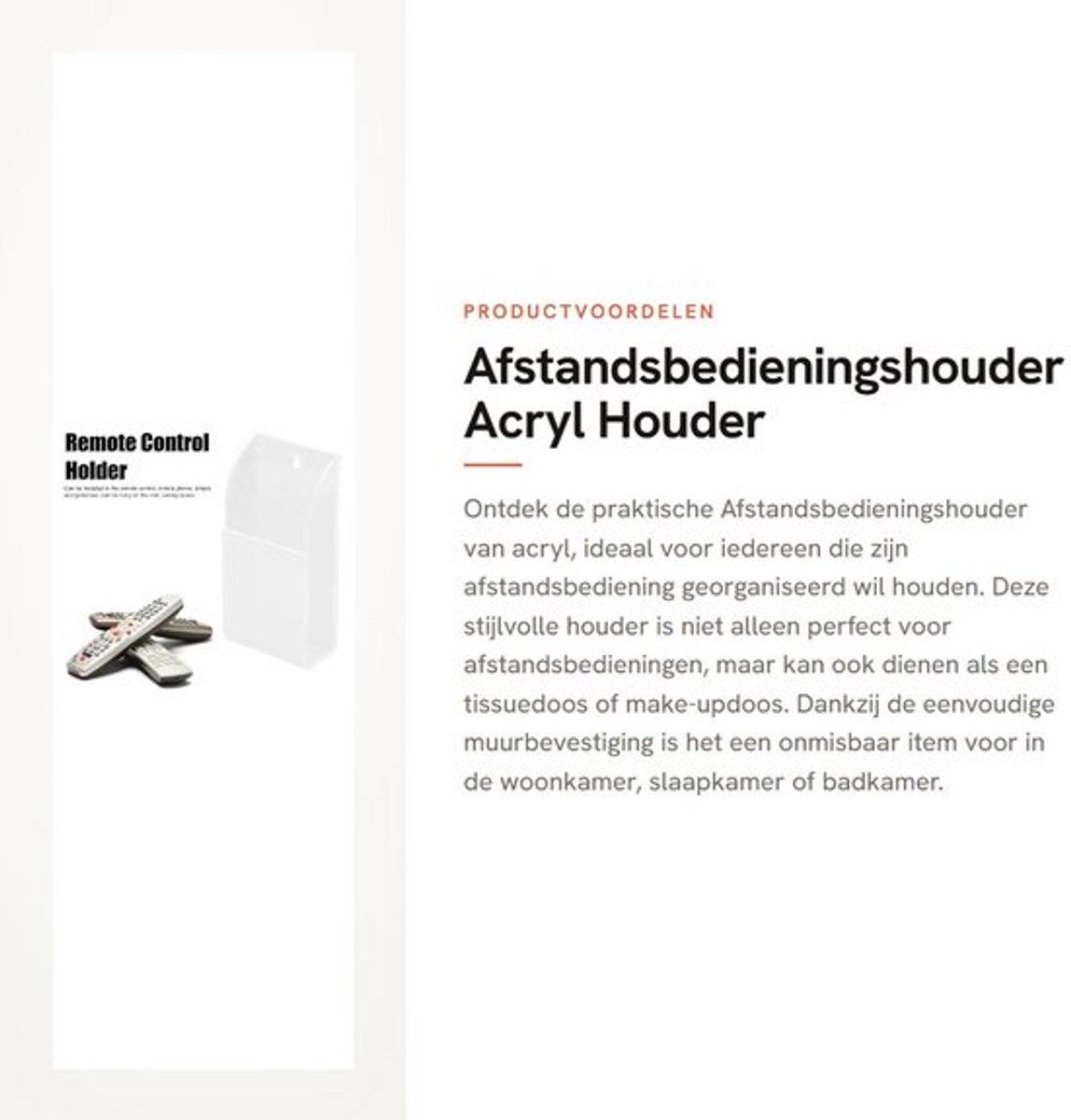 Afstandsbedieningshouder - Acryl Houder - Eenvoudige Muurbevestiging - Transparant - Multifunctioneel - Geschikt voor Cosmetica - 1 Raster