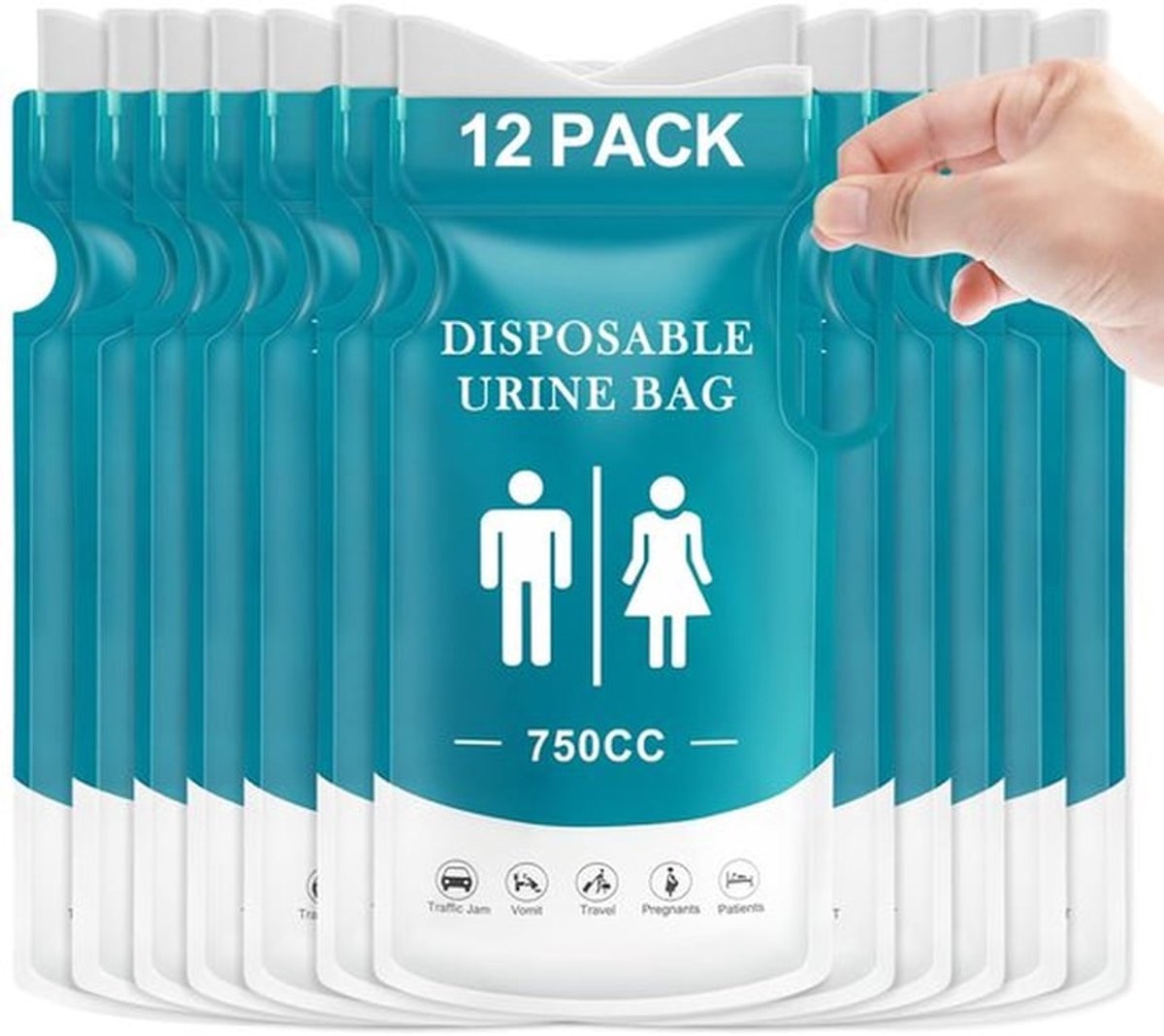 Urinezak Set 750 cc - 12 Stuks - Urinoir - Handschoenen - Lekvrij - Hygiënisch - Roze Zak voor Noodsituaties - Noodtoilet
