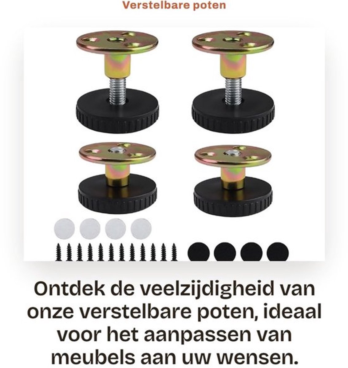Meubelpoten Verstelbaar - Set van 4 - Hoogte Verstelbaar - Antislip - Montageaccessoires - Zwart/Zilver - Voorkomt Krassen