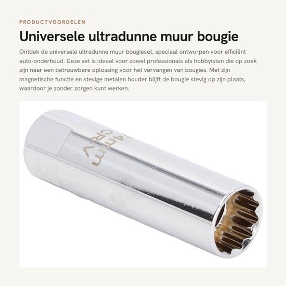 Bougieset Universeel - Magnetische Houder - 12-Punts Pluggen - Duurzaam CRV-Materiaal - Ultradunne Wand - 3/8 Inch Aansluiting - Bougietrekker