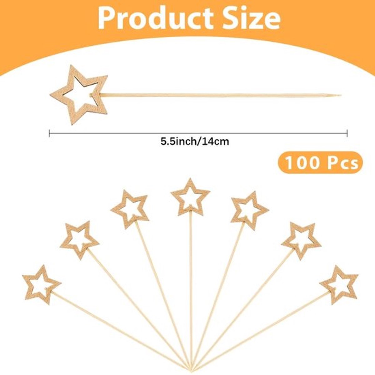 Gouden Ster Cocktail Picks - 100 Stuks Bamboe Tandenstokers voor Decoratie