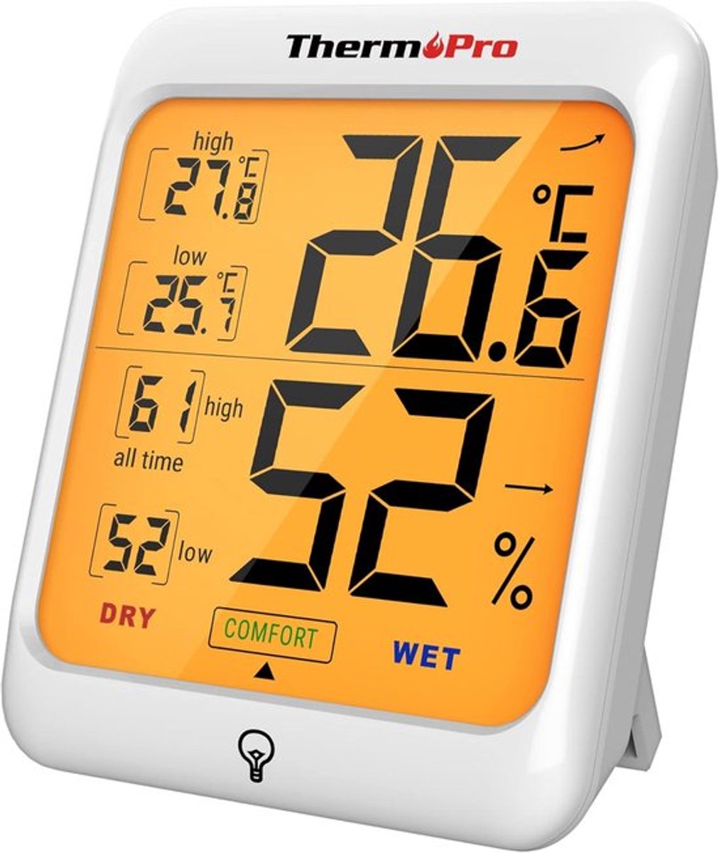 Thijox - Digitale Thermo-hygrometer TP53 - Temperatuur en Vochtigheid Meter met Achtergrondverlichting voor Binnenlucht Monitoring - Perfect voor Thui