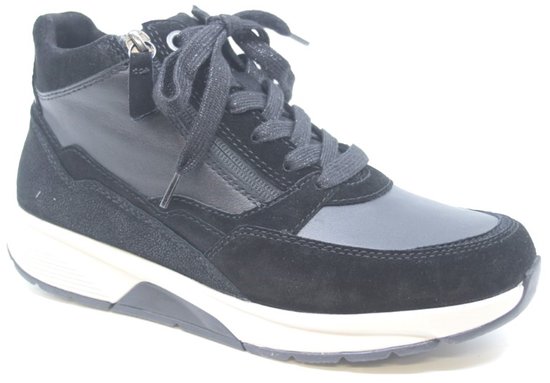 Zwarte Gabor veterboot met suède en leren delen, rits aan de zijkant.